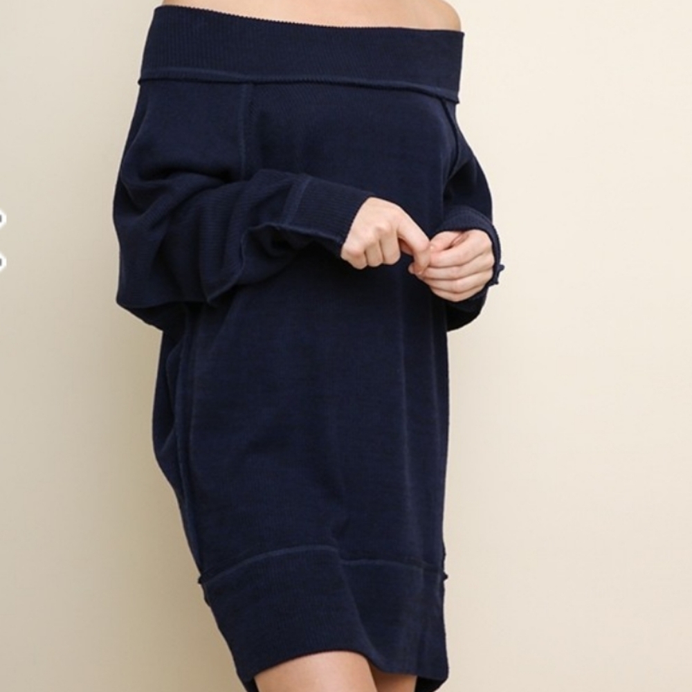 Elegant Off-Shoulder Navy Dress